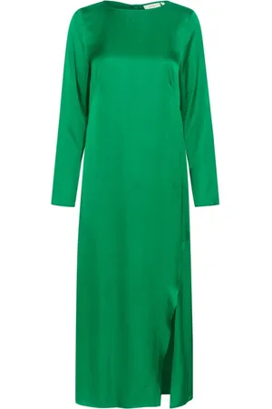 INWEAR Kjole, Dame, Grøn, XL, Uld, Elegant Grøn Kjole med Slids
