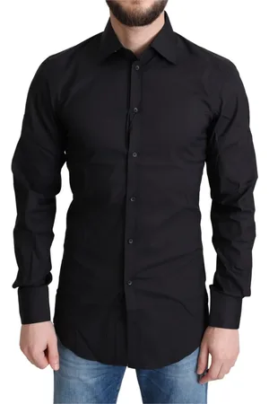 Dolce & Gabbana Skjorte, Herre, Sort, XS, Uld, Elegant Sort-Guld Slim Fit Skjorte