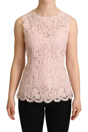 Dolce & Gabbana Top, Dame, Lyserød, 2XS, Bomuld, Elegant lyserød blonderbluse uden ærmer