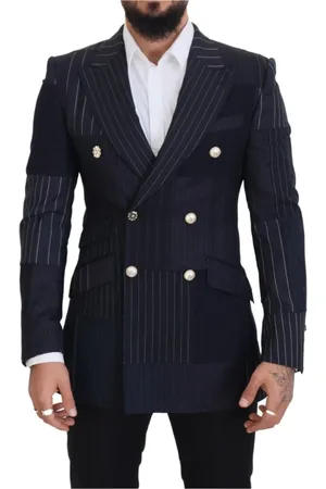 Dolce & Gabbana Jakke, Herre, Blå, M, Uld, Marineblå Dobbeltbrystet Slim Fit Blazer