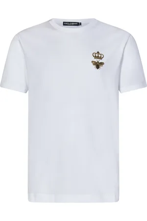 Dolce & Gabbana Top, Herre, Hvid, M, Uld, Hvid T-shirt med guld broderi