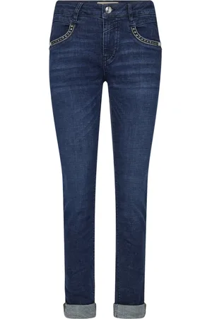 Mos Mosh Jeans, Dame, Blå, W27, Mørkeblå Tapered Jeans med Rock 