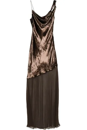 Staud Kjole, Dame, Brun, XS, Asymmetrisk Maxi Kjole