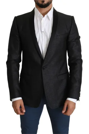 Dolce & Gabbana Jakke, Herre, Sort, L, Uld, Elegant sort jacquard blazer slim fit