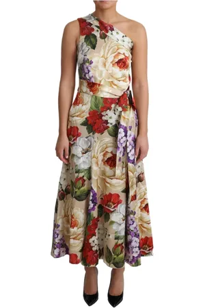 Dolce & Gabbana Kjole, Dame, Flerfarvet, S, Uld, Blomstret silke en-skulder maxi kjole