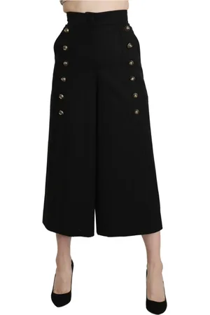Dolce & Gabbana Nederdel, Dame, Sort, 3XS, Uld, Elegant højtaljede bukser med bredt ben