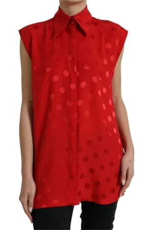 Dolce & Gabbana Bluser & Skjorter, Dame, Rød, XS, Elegant rmls silkebluse med prikker