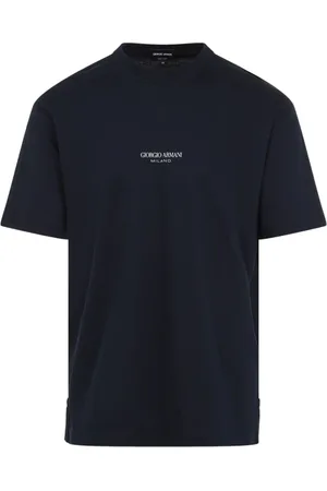 Giorgio Armani Top, Herre, Blå, XL, Blå Logo Print Crew Neck T-shirts