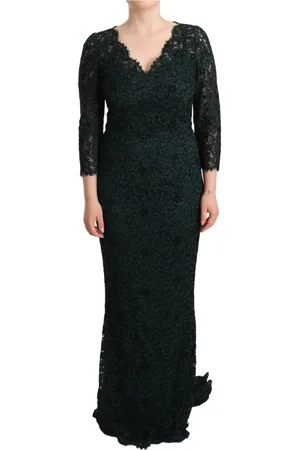 Dolce & Gabbana Kjole, Dame, Grøn, M, Bomuld, Elegant blonder maxi kjole med V-udskæring