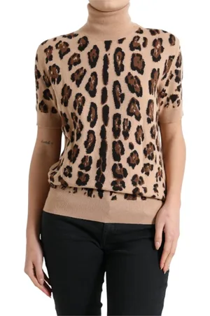 Dolce & Gabbana Strik, Dame, , 2XL, Uld, Leopard Uld Turtleneck Sweater