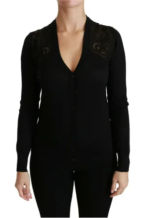 Dolce & Gabbana Strik, Dame, Sort, 2XS, Tyl, Luksuriøs Blonde Strik Cardigan