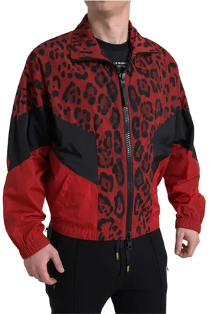 Dolce & Gabbana Jakke, Herre, Rød, S, Uld, Rd Leopard Zip-Up Jakke