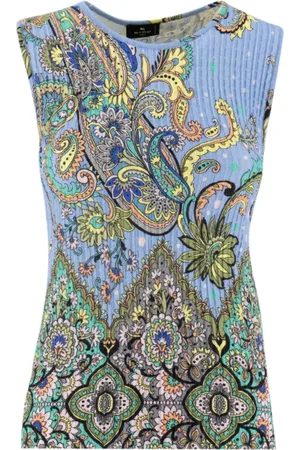 Etro Top, Dame, Flerfarvet, S, Bomuld, Blomstret Geometrisk Ribstrikket Top