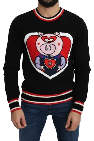 Dolce & Gabbana Strik, Herre, Sort, M, Uld, Luksus Sort Kashmir Sweater Gris of the Year