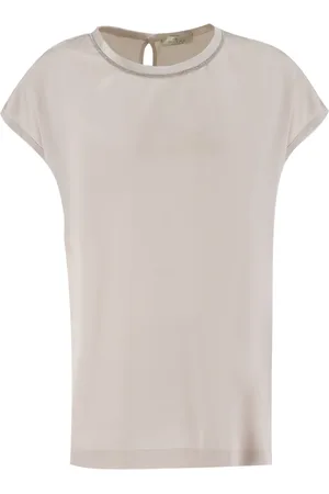 PANICALE Top, Dame, Hvid, S, Klassisk Crew Neck T-shirt med Lurex-detaljer
