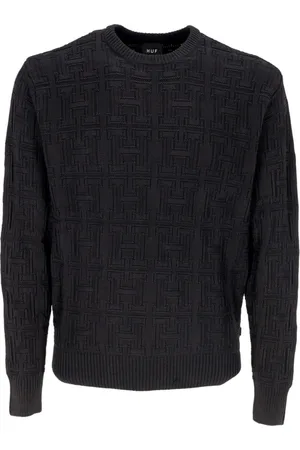 Huf Strik, Herre, Sort, S, Bomuld, Sort Jacquard Crew Sweater