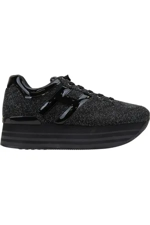 Hogan Sko, Dame, Sort, 41 1/2 EU, Læder, Læder Glitter Sneakers med Brand Logo