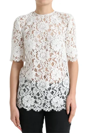 Dolce & Gabbana Bluser & Skjorter, Dame, Hvid, XS, Bomuld, Elegant hvid blonderbluse