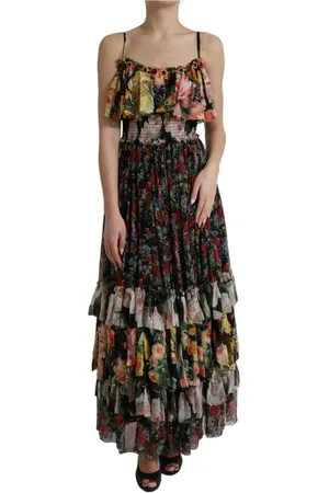 Dolce & Gabbana Kjole, Dame, Flerfarvet, XS, Silkekjole med blomsterprint