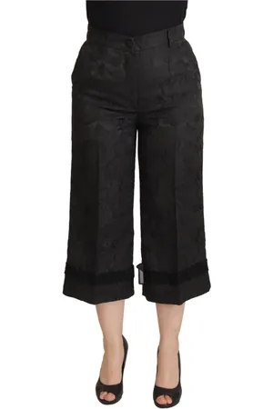 Dolce & Gabbana Bukser, Dame, Sort, 3XS, Polyester, Elegant Sort Brokade Højtaljede Bukser
