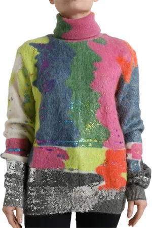 Dolce & Gabbana Strik, Dame, Flerfarvet, 2XS, Uld, Stribet Mohair Turtleneck Sweater