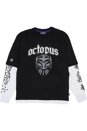 Octopus Top, Herre, Sort, S, Bomuld, Sort langærmet rundhals T-shirt