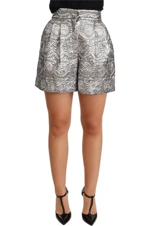 Dolce & Gabbana Shorts, Dame, Grå, 3XS, Bomuld, Elegant højtaljede blomsterbrokade shorts