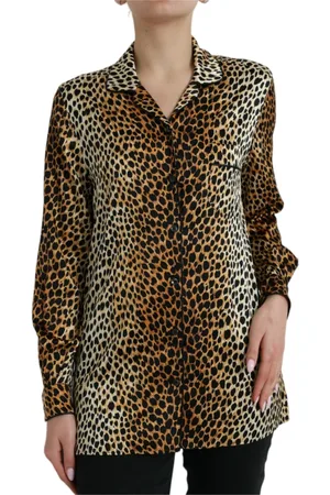 Dolce & Gabbana Bluser & Skjorter, Dame, Brun, XS, Elegant Brun Silkebluse med Dyreprint