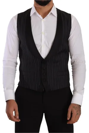 Dolce & Gabbana Jakkesæt, Herre, Sort, M, Uld, Elegant Stribet Vest til Formelle Anledninger
