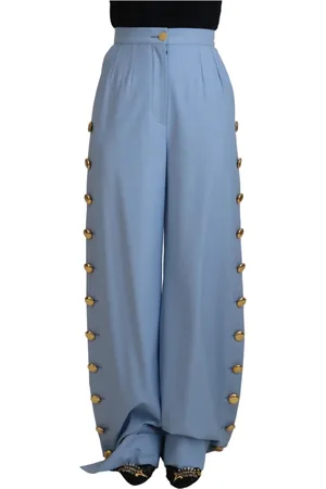 Dolce & Gabbana Bukser, Dame, Blå, XS, Uld, Elegant lyseblå uld-silkebukser