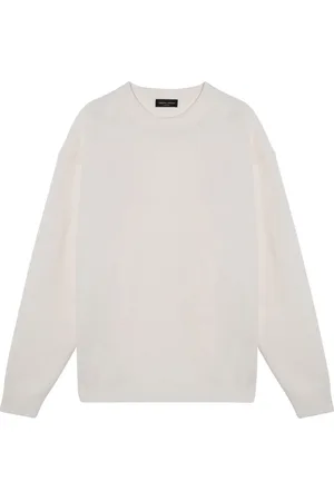 Roberto Collina Strik, Herre, Hvid, M, Rundhals Sweater
