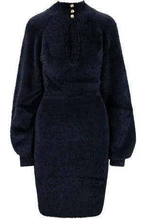 Elisabetta Franchi Kjole, Dame, Sort, M, Uld, Kort Kjole med Høj Hals