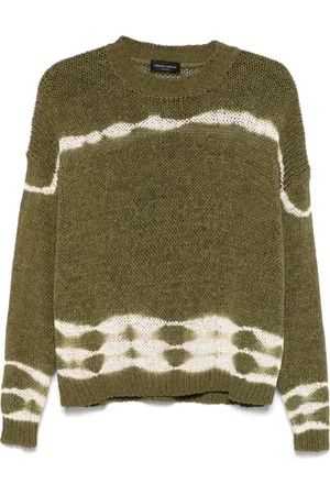 Roberto Collina Strik, Dame, Grøn, S, Bomuld, Håndlavet Tie-Dye Sweater Oliven Grøn