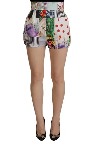 Dolce & Gabbana Shorts, Dame, Flerfarvet, XS, Bomuld, Patchwork Designer Shorts med høj talje