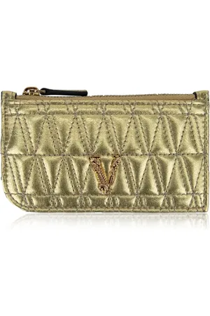 VERSACE Tilbehør, Dame, Gul, ONE SIZE, Uld, Guld Lamineret Lynlås Pung