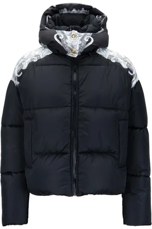 VERSACE Jakke, Dame, Sort, M, Uld, Aftagelig hætte quiltet jakke