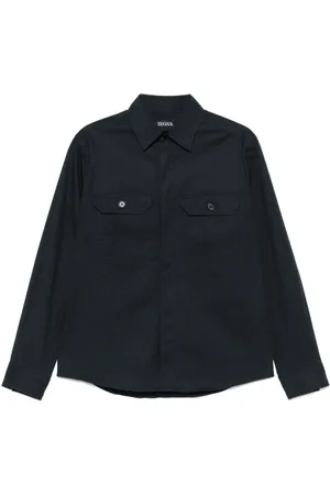 Ermenegildo Zegna Jakke, Herre, Blå, L, Navy Button-Up Skjorte