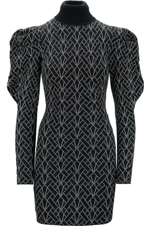 Elisabetta Franchi Kjole, Dame, Sort, XS, Uld, Kort kjole med høj krave