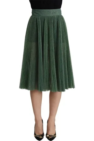 Dolce & Gabbana Nederdel, Dame, Grøn, XS, Bomuld, Grøn Metallic Plisseret A-Line Nederdel