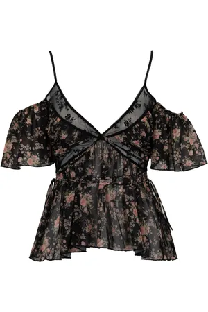 ANIYE BY Bluser & Skjorter, Dame, Sort, S, Uld, Blomstret Blonde Top med Åbne Skuldre