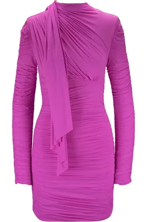 Elisabetta Franchi Kjole, Dame, Lyserød, L, Uld, Kort Kjole med Høj Halskrave