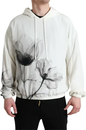Dolce & Gabbana Sweathshirts & Hoodies, Herre, Hvid, M, Bomuld, Elegant Blomstret Silke Hættetrøje