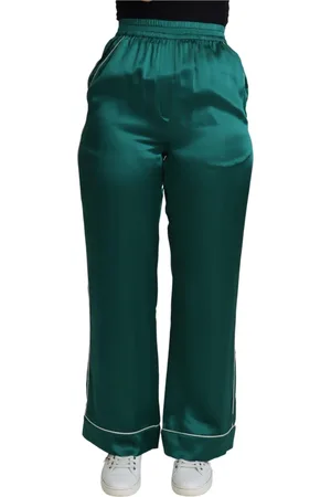Dolce & Gabbana Bukser, Dame, Grøn, 3XS, Uld, Eksklusive silke pyjamasbukser i grøn