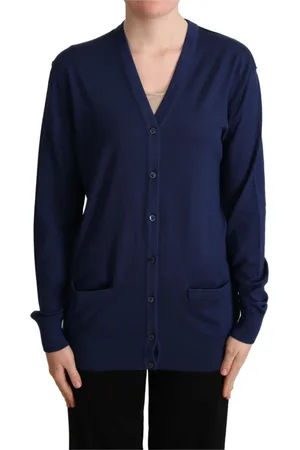 Dolce & Gabbana Strik, Dame, Blå, S, Uld, Blå Uld Cardigan med Logo Detaljer