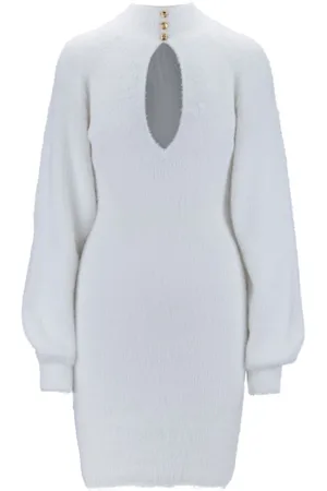 Elisabetta Franchi Kjole, Dame, Hvid, M, Uld, Kort kjole med høj hals