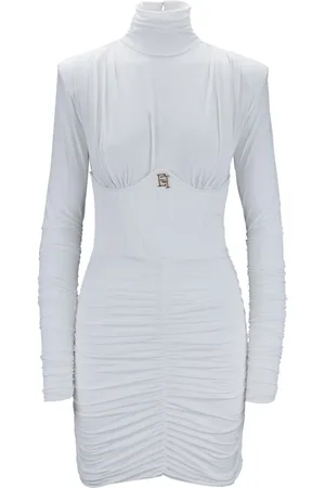 Elisabetta Franchi Kjole, Dame, Hvid, XS, Uld, Kort kjole med høj krave