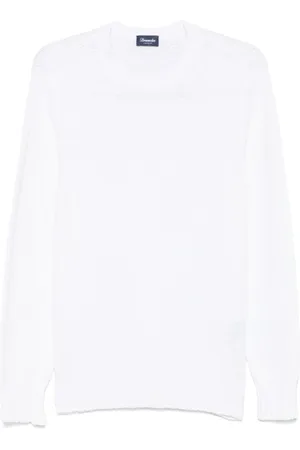 DRUMOHR Strik, Herre, Hvid, 2XL, Hvid Ribstrikket Crew Neck Sweater