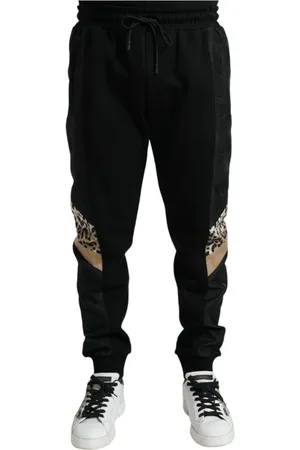 Dolce & Gabbana Bukser, Herre, Sort, 2XL, Bomuld, Elegant Sort Leopard Jogger Bukser