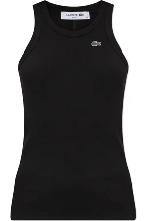 Lacoste Top, Dame, Sort, S, Bomuld, Ribstrikket top med logo patch
