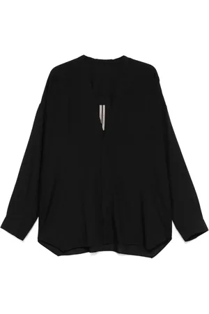 Rick Owens Skjorte, Herre, Sort, L, Uld, Sort V-hals uldskjorte